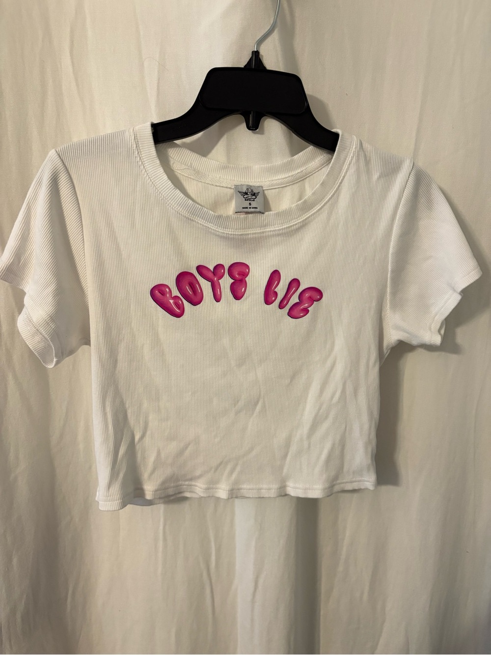 Boys Lie White Crop Top with Pink Bubble Logo
